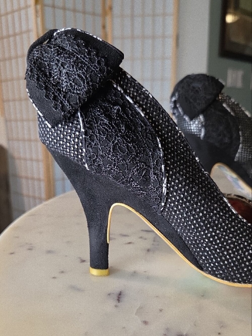 Irregular Choice | Black Glitter Lace Bow Mid-Heel Pumps Sz9 - Picture 4 of 9